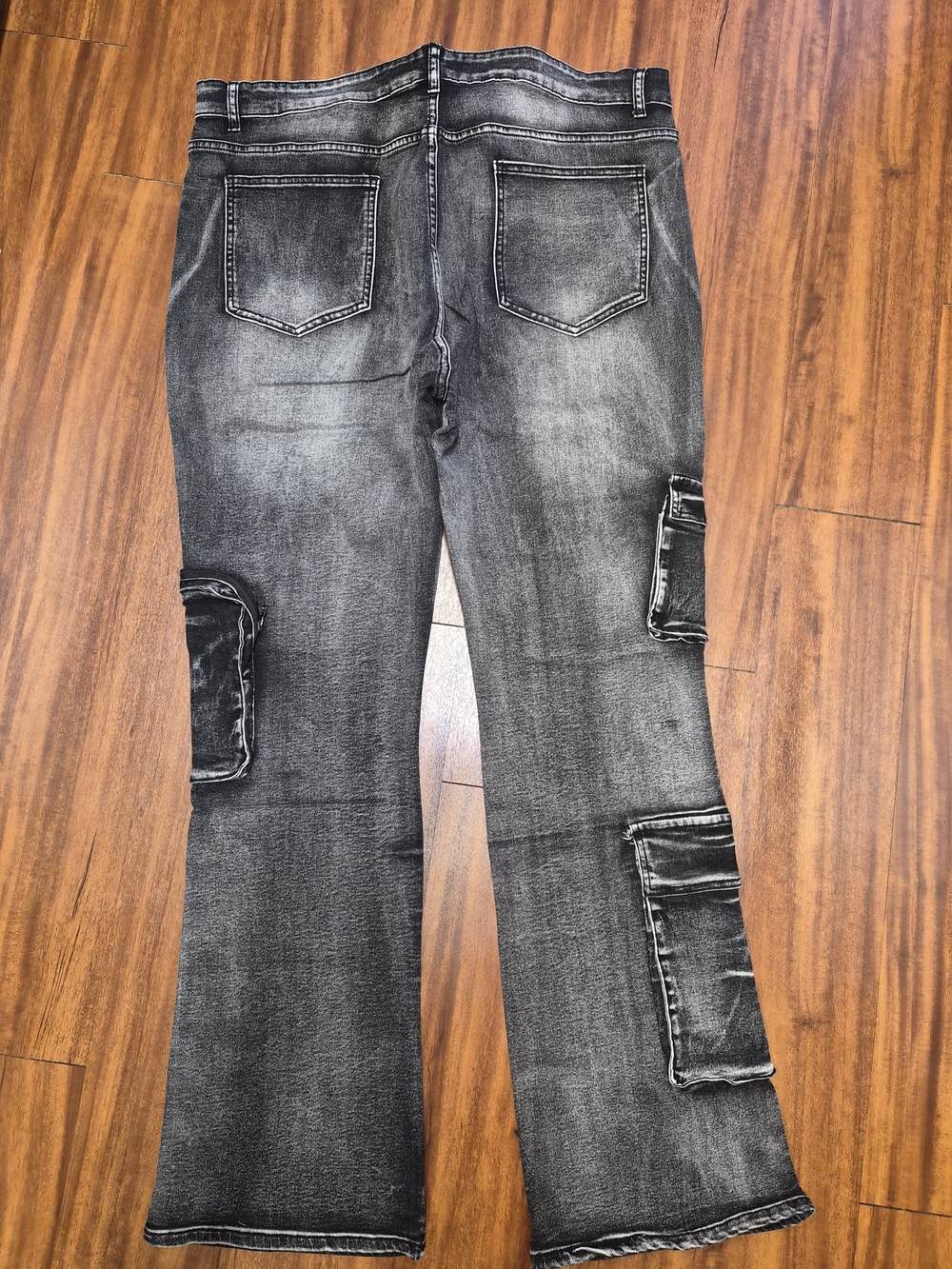 Men's Slim Straight Cargo Jeans in Washed Black - Picture 2 of 2
